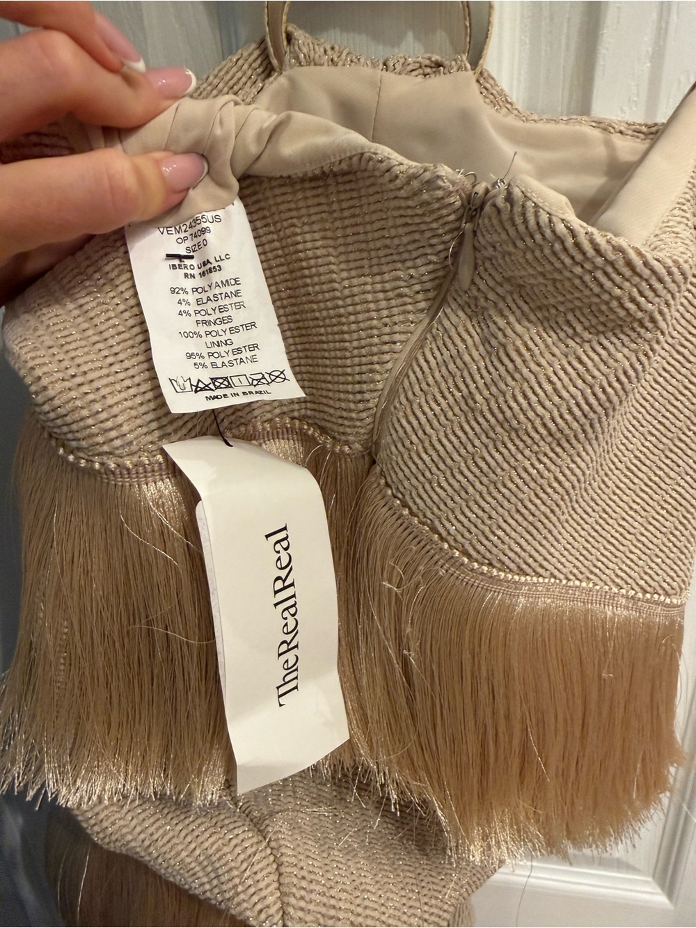 Beige Metallic Fringe Midi Dress - Picture 7 of 8